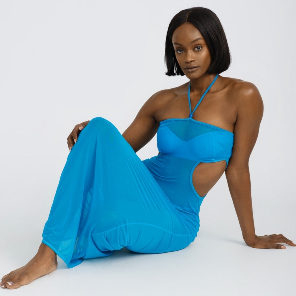 Riot Swim Vallarta Maxi Dress Blue Aire Size S